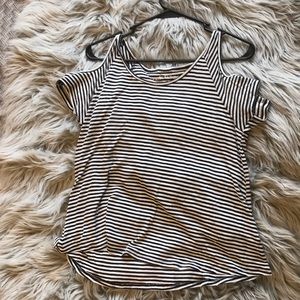 Black and white striped cold shoulder top